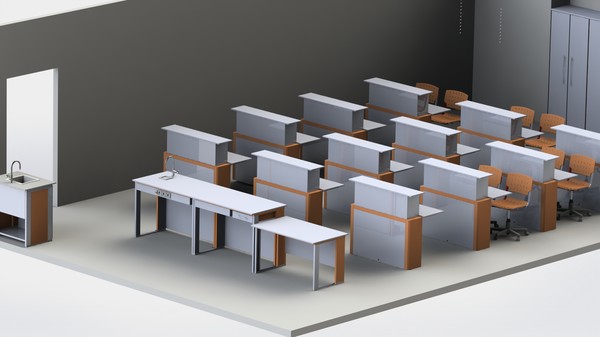 Кабинет химии, столы ученические с автоматическим подъемным блоком