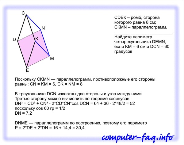 Длина стороны ромба равна